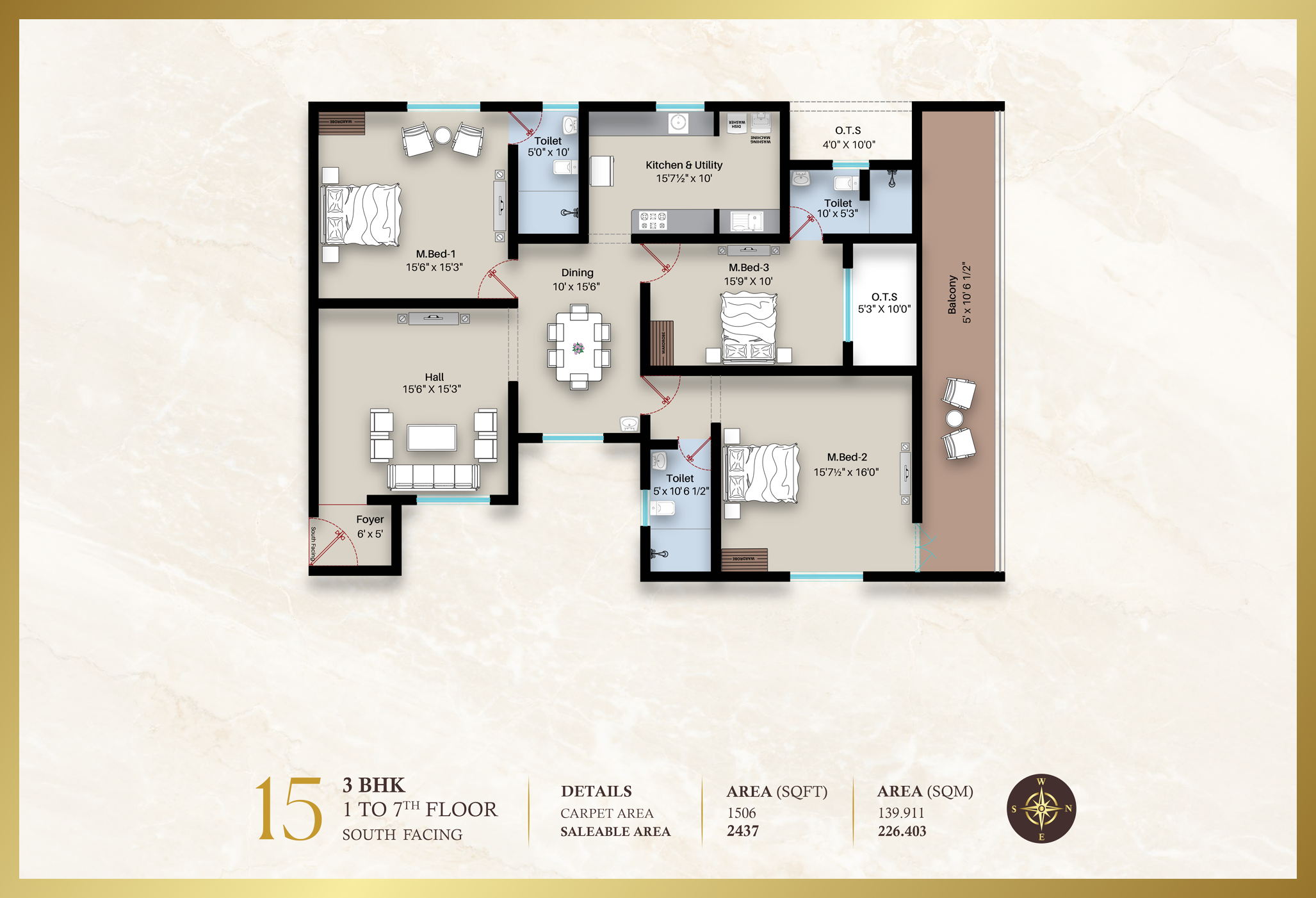 Beatriz Apartment 3BHK | South facing | 2437 sq-ft